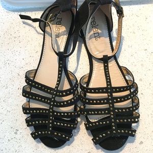 Black and Gold Bejeweled Sandals